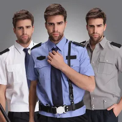 New Arrival Security Clothing Men Suit Shirts Blue Male Short-sleeve Security Work Wear Big and Tall Mens Uniforms Free Shipping