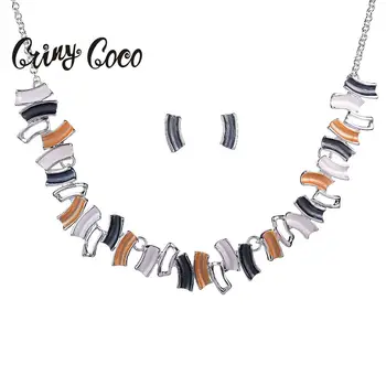 

Cring Coco Trendy Jewelry Sets for Women Valentines Day Gift Silver Color Chain Geometric Necklace Set Fashion Stud Earrings New