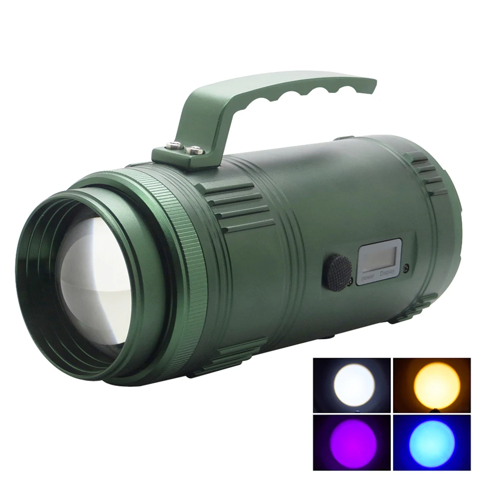 30W Portable Fishing Spotlight Flashlight 4 Color Zoomable Rechargeable