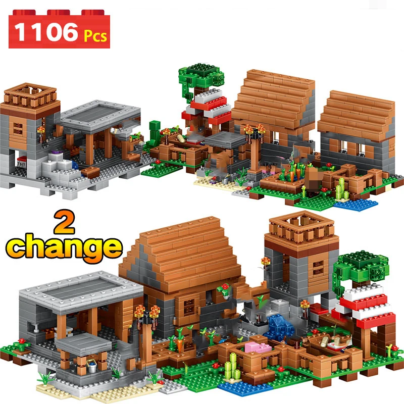 

1106pcs My World Farm Village Ghoust House Building Blocks Compatible Legoinglys Minecrafted City Bricks Figure Toy For Children