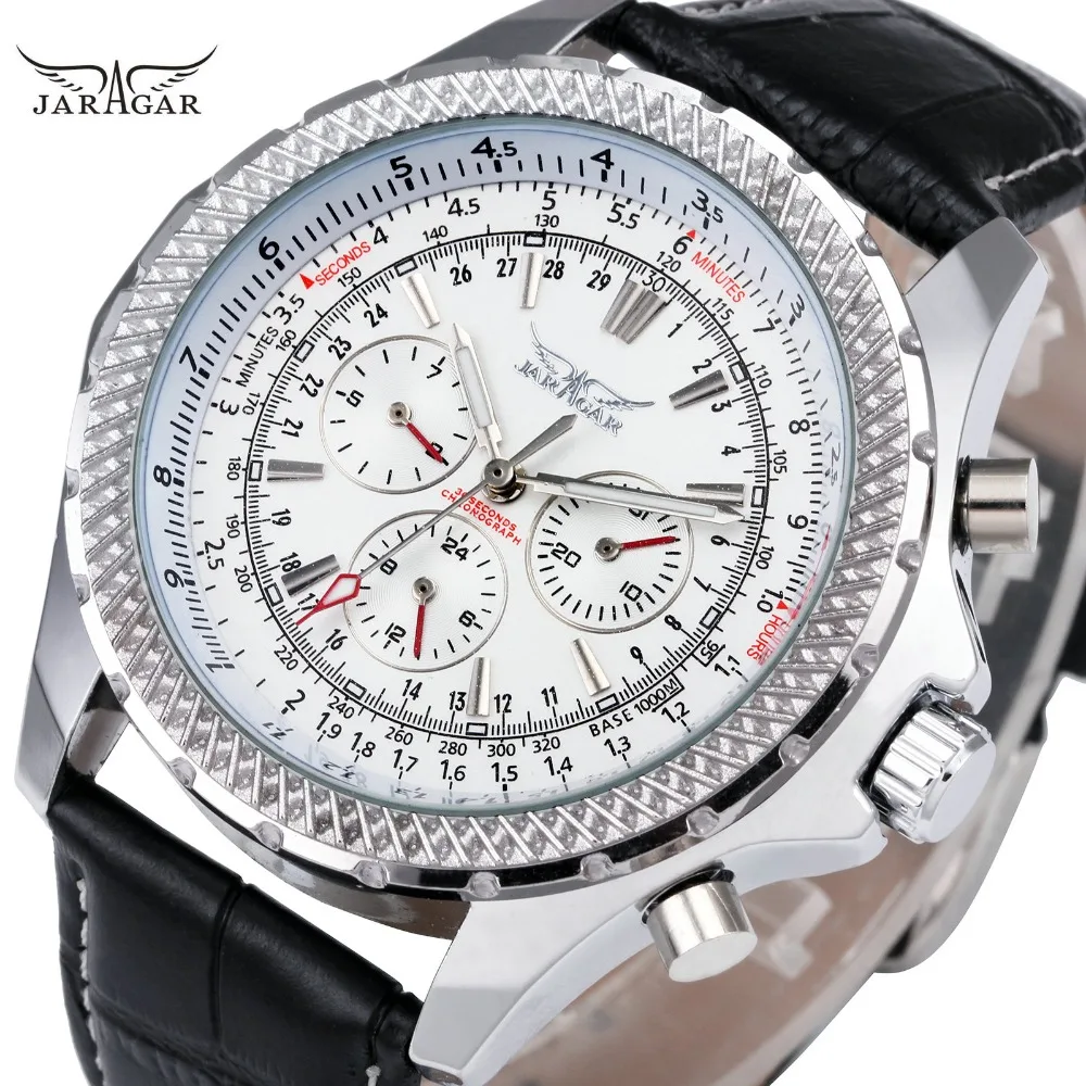 

WINNER Men's Automatic Mechanical Watch Genuine Leather Strap Multi-function 6 Hand 3 Dial Fashion Design Wristwatch + Gift Box