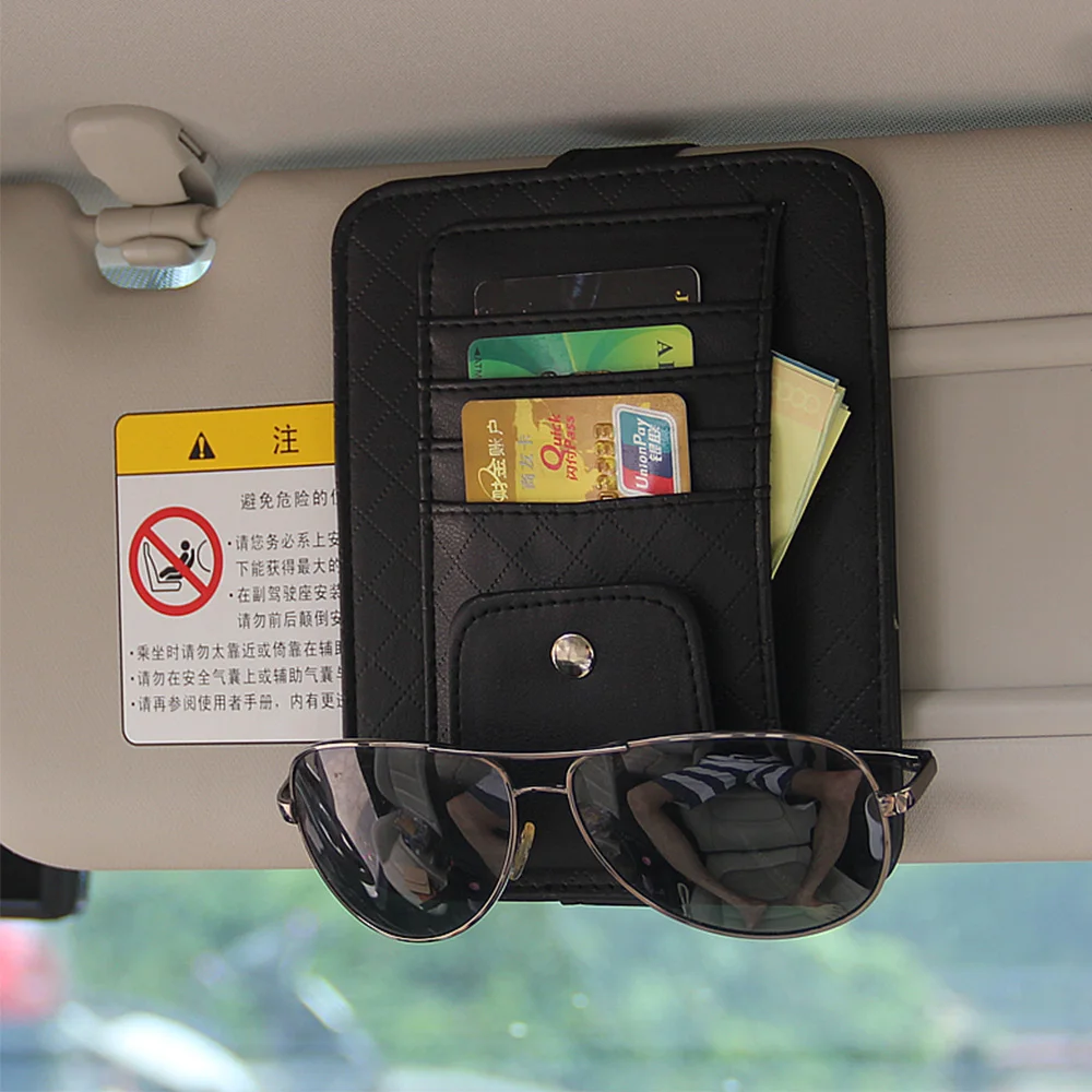 Car Styling Universal Car Auto Visor Organizer Holder PU Leather Case for Card Glasses Car Accessories