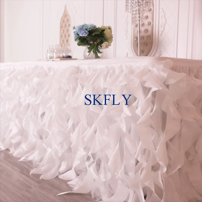 

SK011A popular many colors custom made wedding 17ft 21ft 8ft 13ft 14ft 10 ft ivory organza curly willow table skirt