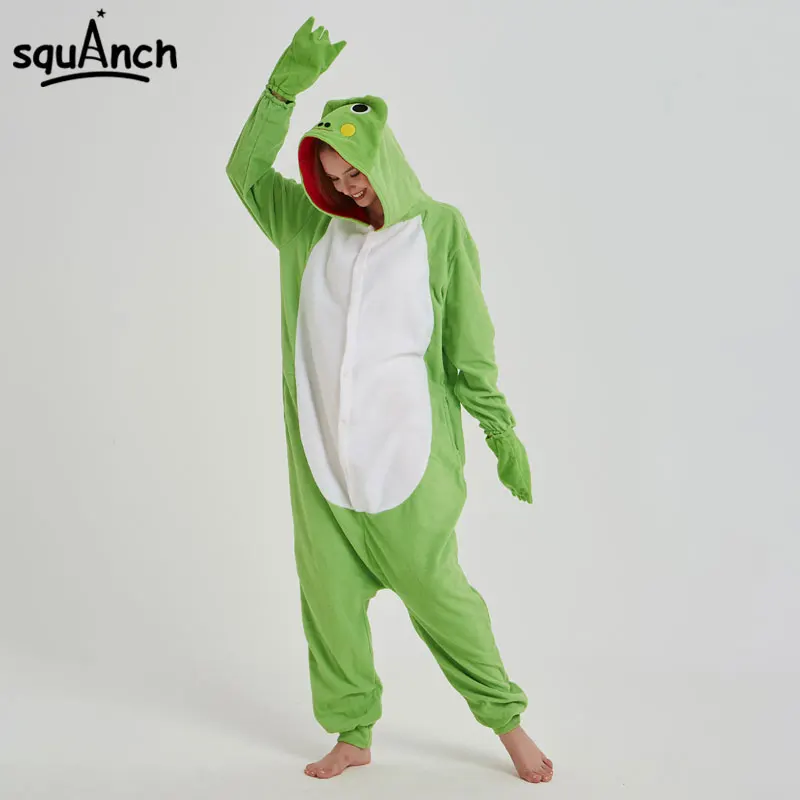 Кигурумис животных зеленый Лягушка Onesie мультфильм пижама полярный флис женщины