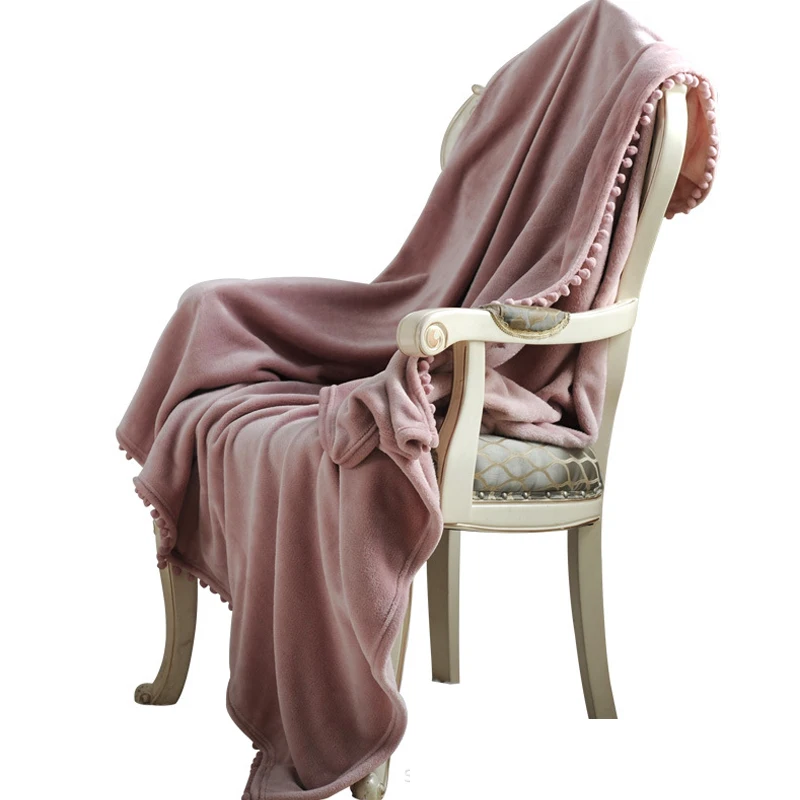 

Soft Fleece Blanket with Pompom Tassel Adult Sofa Bedding Throw Blankets for Office Home