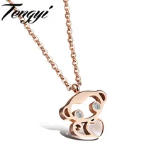 TENGYI Women Animal Jewelry Classic Necklace Rose Gold Color Full Steel Special Design Pendant Necklace Cute Monkey Gift TY1036M
