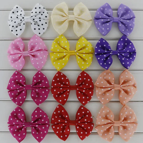 Babymatch 100pcs/lot 3.1'' Polka Dot Bow Grosgrain Ribbons Hair Bows