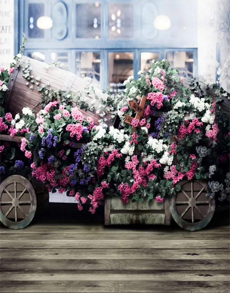 

5x7ft Wooden Floor Flowers Photography Backdrops Photo Props Studio Background