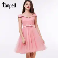 Tanpell off the shoulder cocktail dress pink A-line knee length sashes dress cheap graduation party black short cocktail dresses
