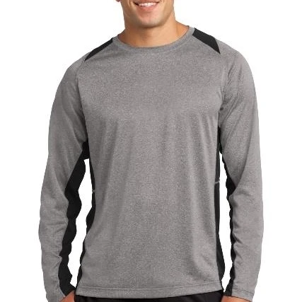 Sport-Tek ST361LS Mens Long Sleeve Heather Colorblock Contender Tees Vintage Heather & Black - Small (1)