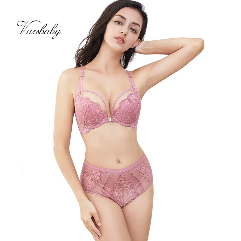  Varsbaby women' sexy floral lace front closure underwear Y-line straps bra sets