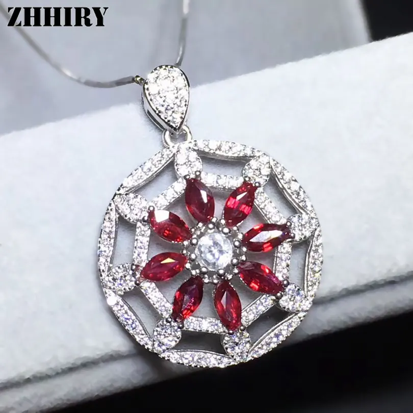 ZHHIRY Genuine Natural Ruby S925 Sterling Silver Necklace Pendant For Women Real Gemstone Fine Jewelry ZHHIRY Genuine Natural Ruby S925 Sterling Silver Necklace Pendant For Women Real Gemstone Fine Jewelry