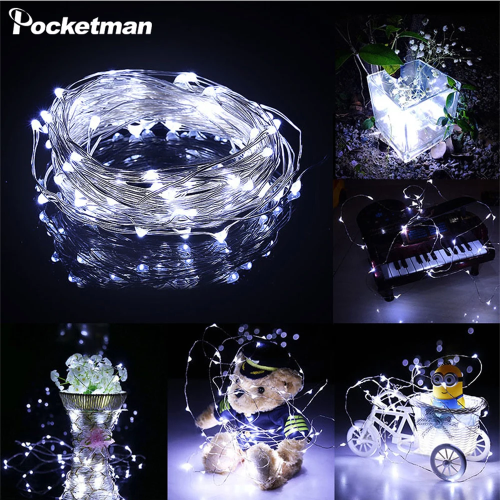 

Longest Silver Wire 2M 5M 10M 100 Led Strings 3XAA Battery Operated Christmas Wedding Party Decoration LED String Fairy Lights
