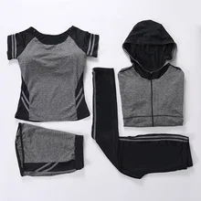 Йога Новинка весны костюм для Для женщин женский спортивный костюм дышащая Куртки с длинными рукавами бюстгальтер рубашка шорты леггинсы Фитнес