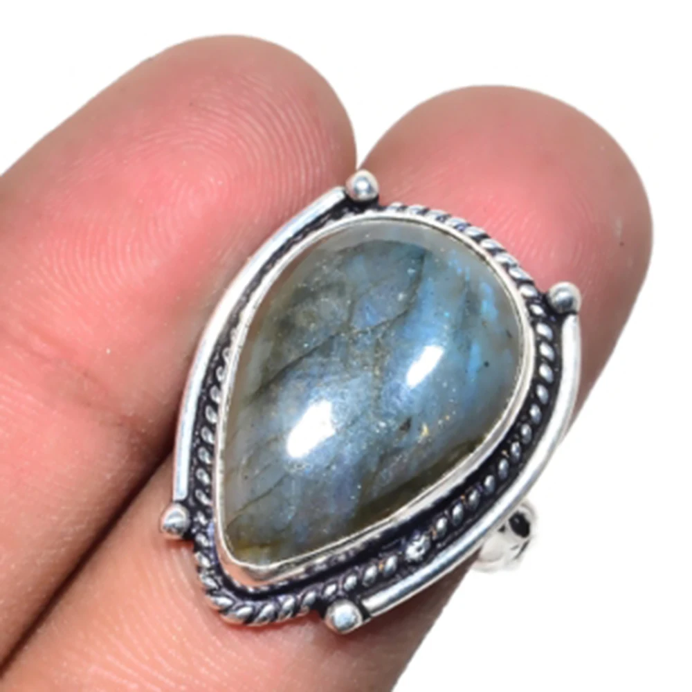 

Labradorite Ring Silver Overlay over Copper , Size: 8.85, R5021