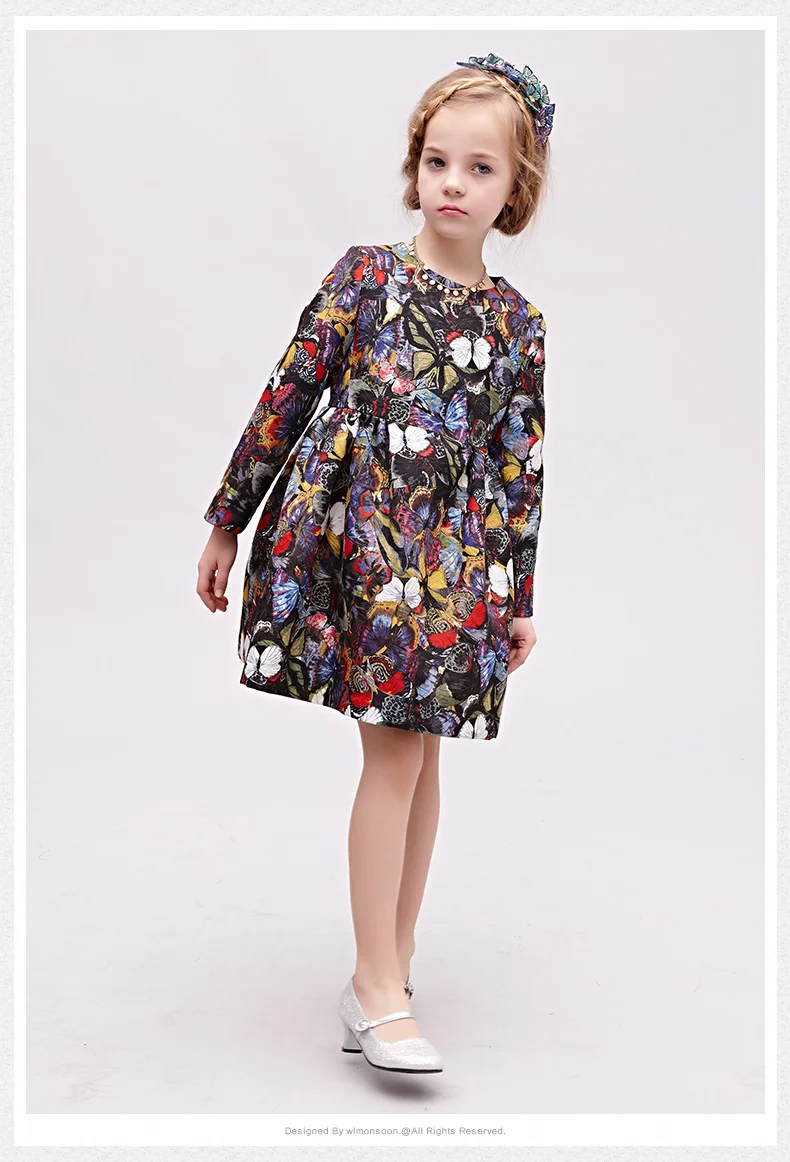 WL. MONSOON/платье для девочек ручной работы со стрекозой; коллекция года; Брендовое платье принцессы с длинными рукавами; Robe fille; одежда; Детские платья; 42