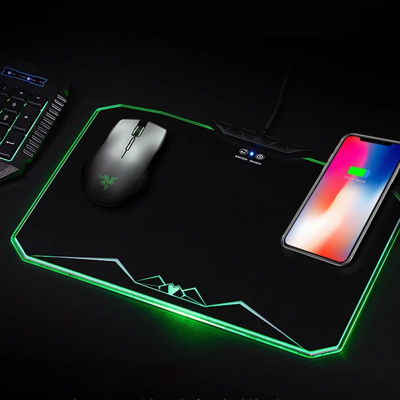 

Mobile Phone Qi Wireless Charging Charger Led RGB Backlit Game Mouse Pad Xl Large Gaming Mouse Mat for iPhone X/8 Galaxy S8 S9