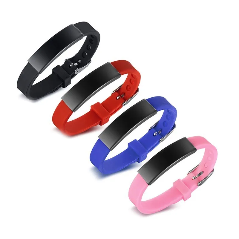 

Silicone Bracelets for Women Man Kids Jewelry Black Color Stainless Steel ID Bracelet 5.51"-7.48" Adjustable Sports Accessories