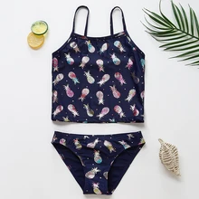 Купальный костюм с ананасом для девочек от 3 до 14 лет, детский купальный костюм из двух предметов, Детские танкини пляжный wear-ST167 для подростков/SW343