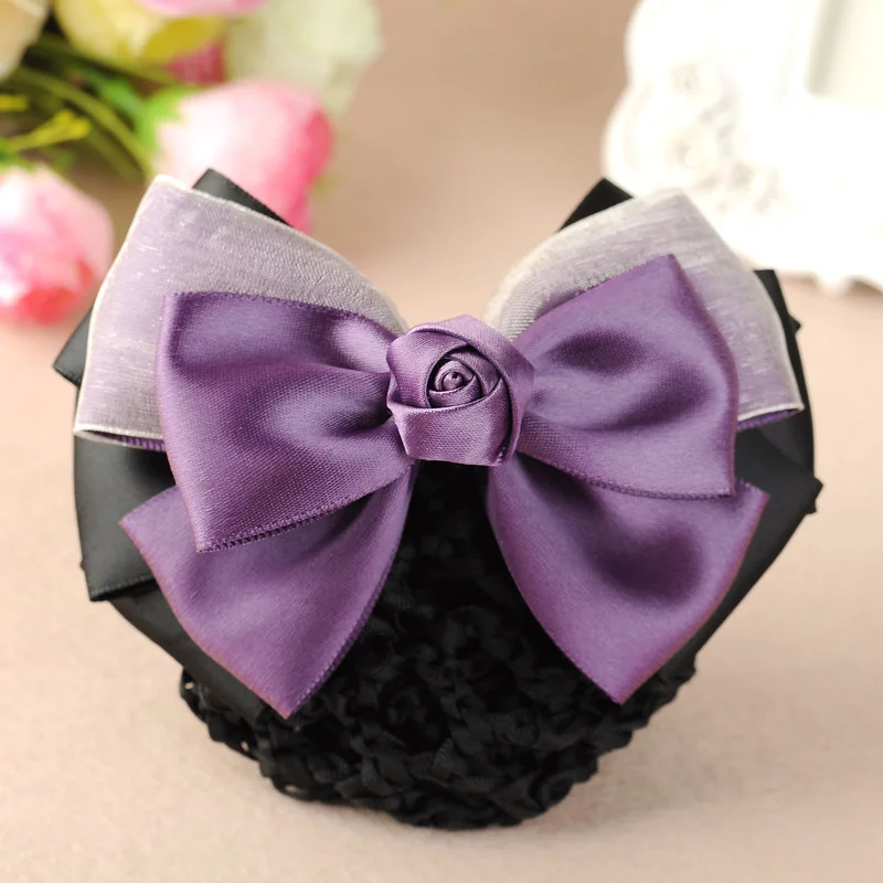 

Stylish Floral Lace Satin Bow Barrette Lady Hair Clip Cover Net Tulle Bowknot Bun Snood for Women Hairgrips Hairpins Accessories
