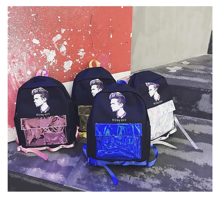 Menghuo Patchwork Women Backpack Laser Holographic Bag Mochila Feminino Silver Multicolor School Bags Leather Daypack Olografico (26)