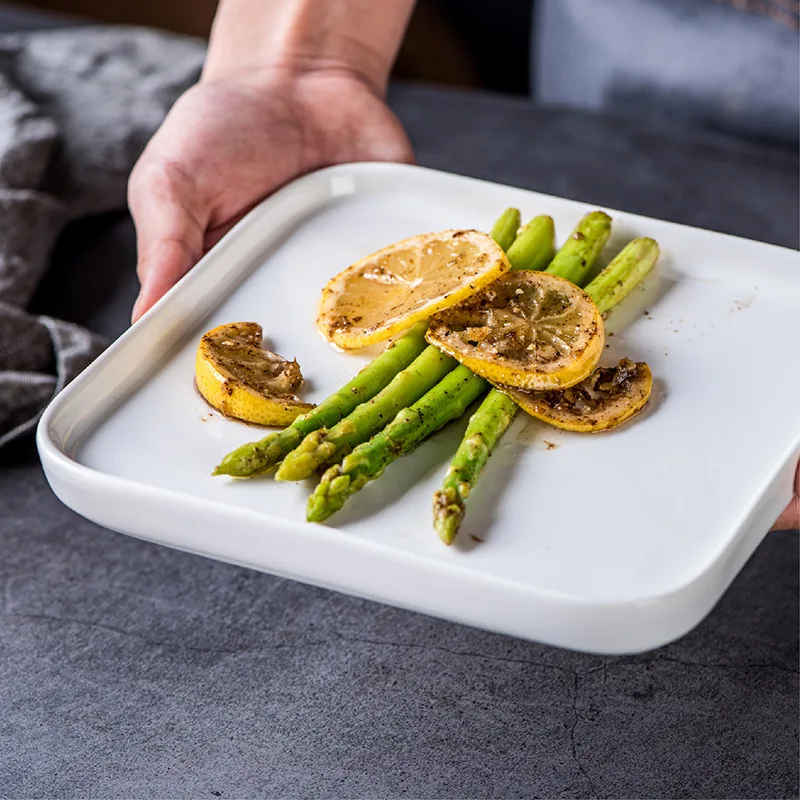 

1pc Solid White Thickening Square Porcelain Serving Plate Dining Snacks Desserts Fruit Dinner Dish Tableware Dinnerware