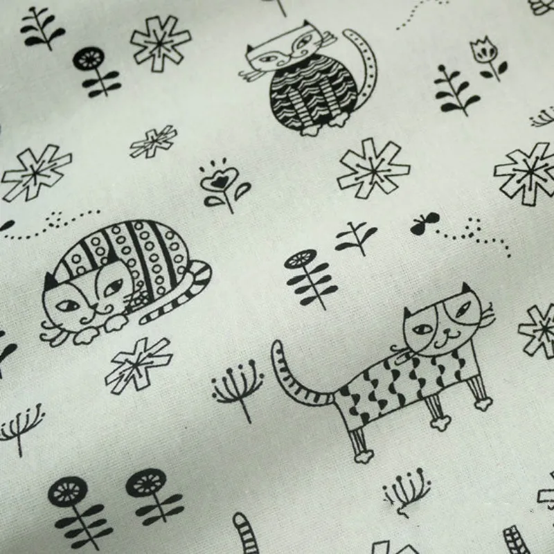 Хлопчатобумажная и льняная ткань смешанная с принтом кошек хлопковая ткань DIY диван занавеска скатерть для домашнего декора хлопчатобумажная ткань