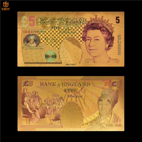 Британские Красочные золотые банкноты 5 фунтов Реплика оригинальные бумажные Банкноты евро коллекция для подарочные сувениры - Цвет: 5 Pound