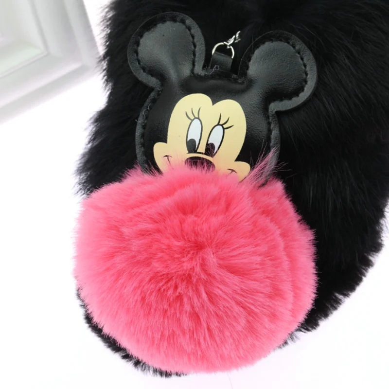 

PINXIU Hot Cute Faux Rabbit Fur Mickey Keychain Fluffy Fur Pom Pom Ball Key Chains Mouse Bag Charms Trinket Car Key Ring Gift
