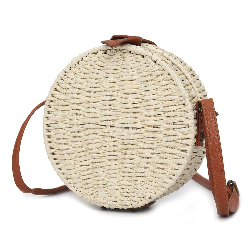 

Women Handbag Vintage Round Straw Woven Tote Large Capacity Summer Beach Shoulder Bag Party Shopping WF 668