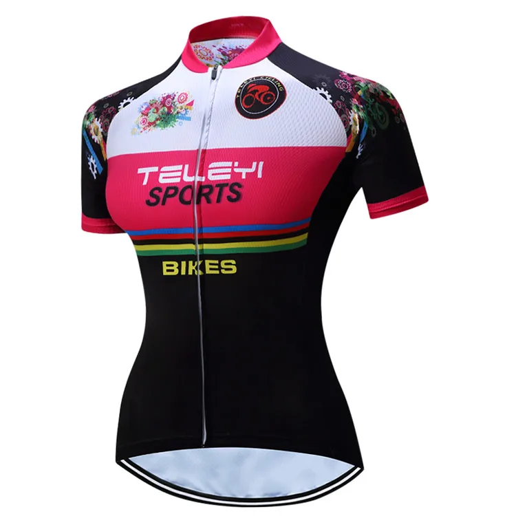 6 Black with Fashion Flower Printing Bicycle Jersey Set Outdoor Sportswear Short Sleeve Suite Quick Dry Ropa Ciclismo (9)