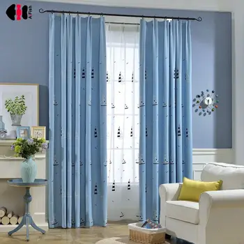 

Rustic Charm Cartoon Sailboat Embroidered Curtains Cotton Linen Children Kids Boys Girls Washable Blackout Blinds Panels WP301C
