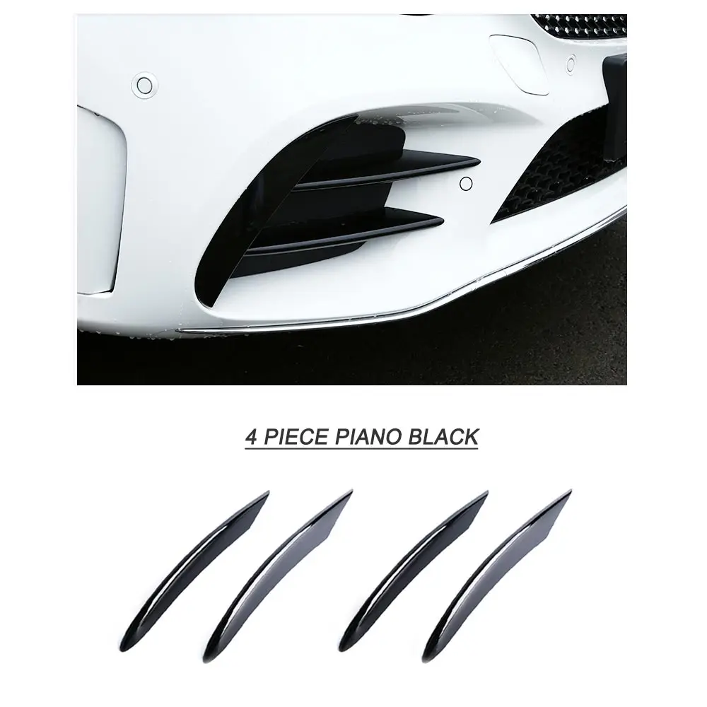 4PCS Piano Black Для Mercedes-Benz C Class W206 C200 C300 ABS глянцевый черный карбон Серебристое украшение переднего бампера v-стиля отделка крыла - Цвет: 4PCS Piano Black