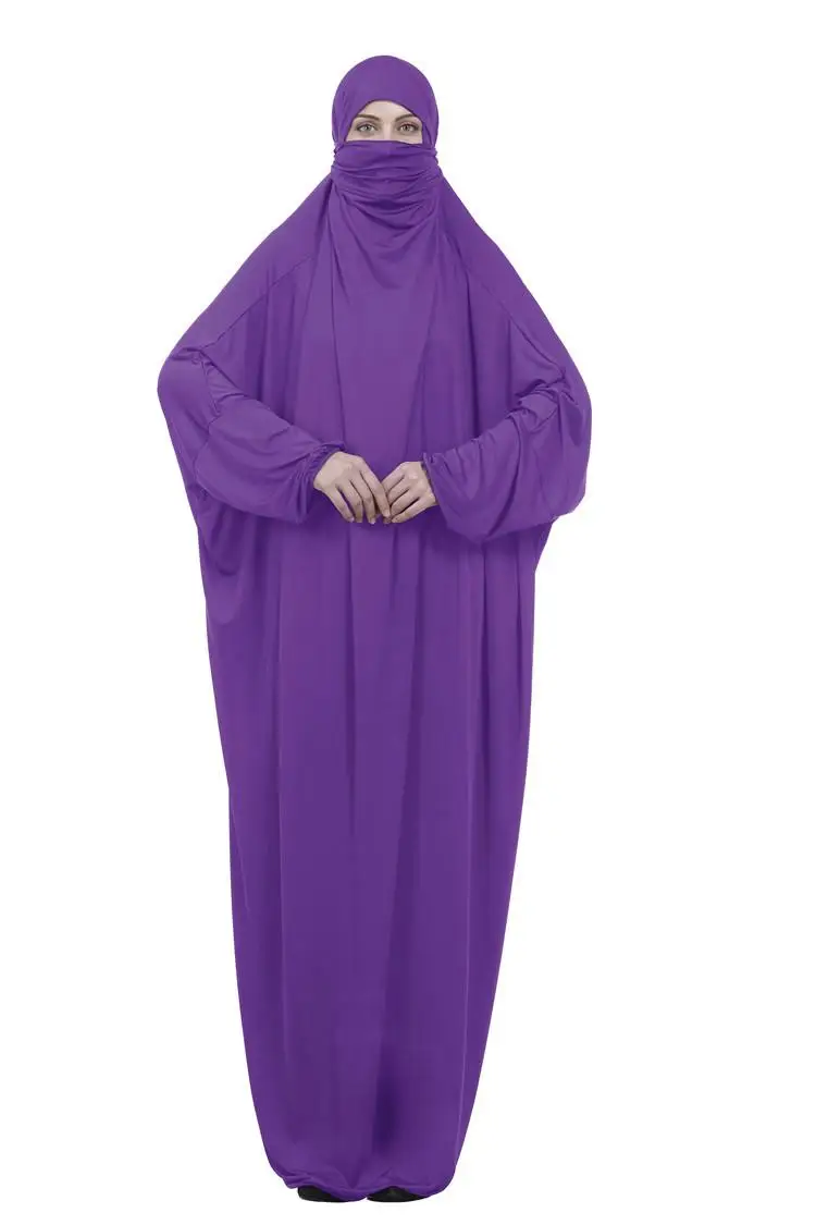 Muslim Women Maxi Prayer Abaya Full Cover Dress Robe Kaftan Arab Hooded Islamic Burqa Khimar Veil Niqab Loose Jilbab Middle East - Цвет: Фиолетовый