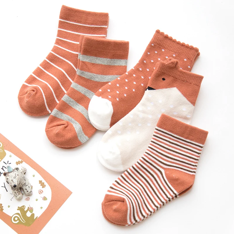 5pairslot Fashion Autumn Winter New Kids Cotton socks Boy Girl Baby Infant fashion stripe Cartoon sports socks (10)
