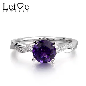 

Leige Jewelry Genuine Amethyst Gem February Birthstone Round Cut Engagement Encircle Rings Romantic Gift For Woman 925 Silver