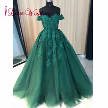 ILoveWedding вечернее платье бальное платье милое с открытыми плечами зеленое кружево Аппликация развертки поезд длинное вечернее платье