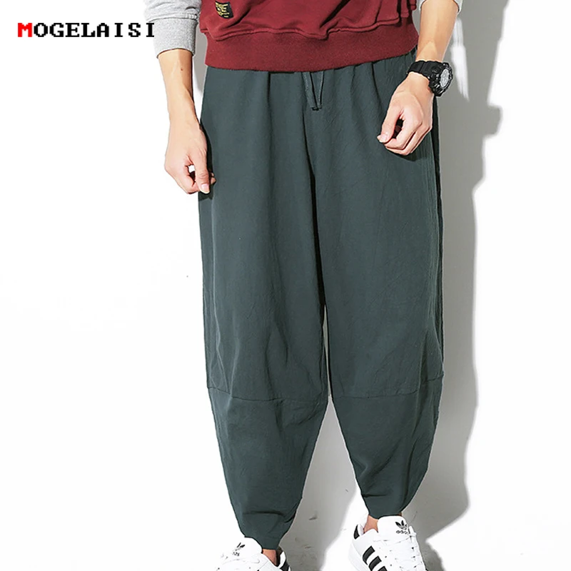Льняные брюки XXXL Мужские штаны-шаровары льняные хлопковые однотонные полная