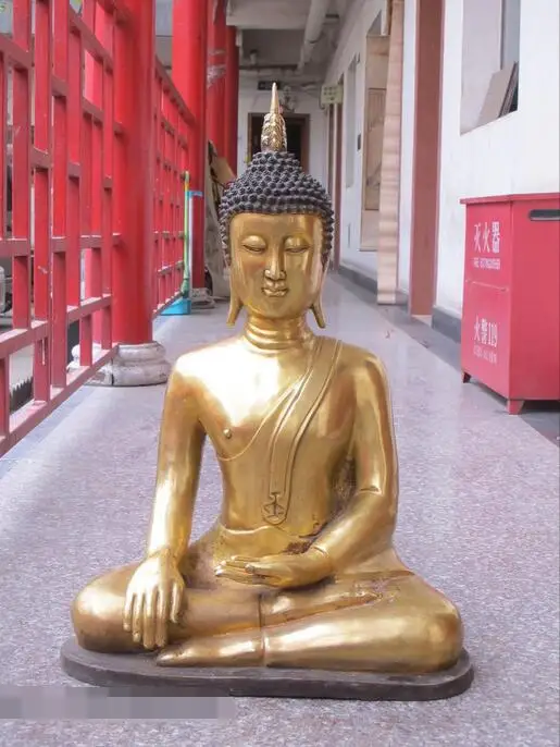 

free 27"Thailand seat Tathagata Buddha Bronze gild Pointed head Sakyamuni statue fast