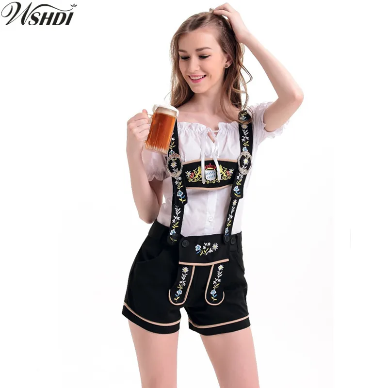 Женская сексуальная белая рубашка с подтяжками Lederhosen пиво oktoberfest девушка бар костюм немецкое баварское пиво горничной нарядное платье