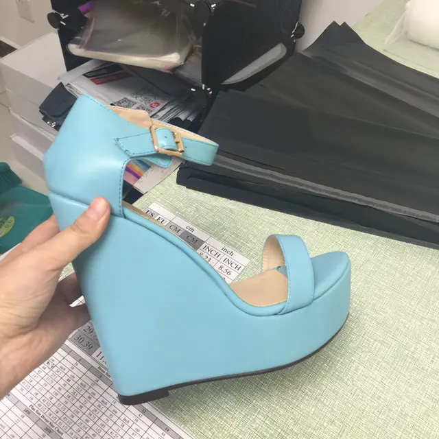 baby blue wedge heels