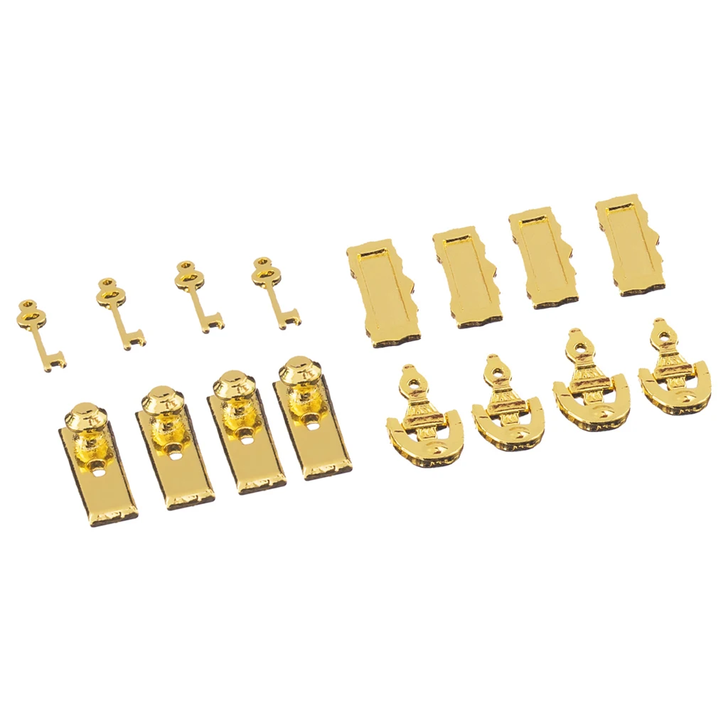8Set 1/12 Scale Dollhouse Miniature Brass Handles Keys Set Door Knob Fittings & Knocker Mail Slot Letter Box