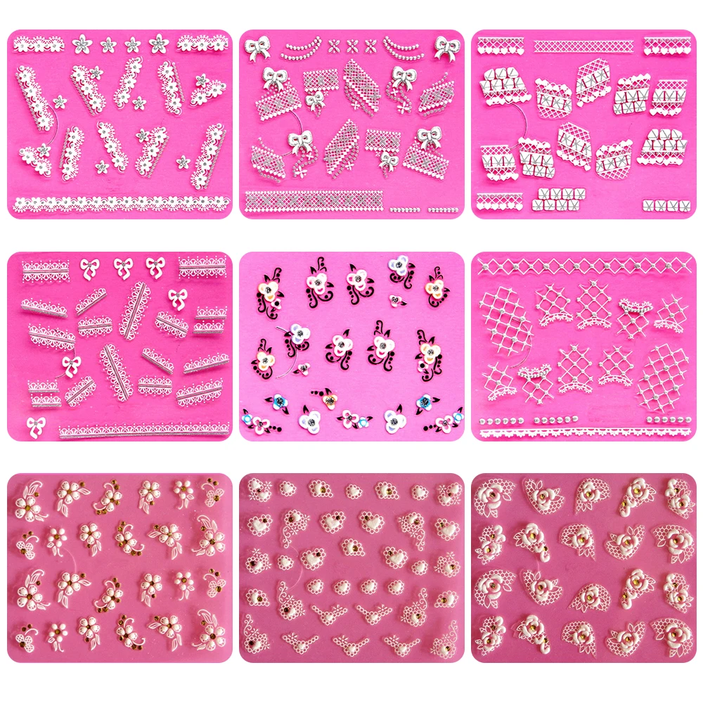 Nail Art Стикеры белой шнуровкой крест накрест Корона Камея стразы украшение для