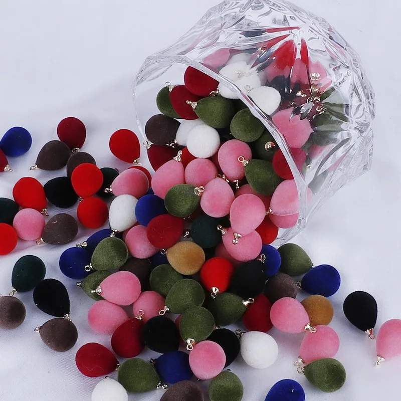 

10pcs 13x18mm Water Droplets Micro Velvet Pendant Hanging Beads Multicolor Flocking Charms Use for DIY Earrings Jewelry Findings
