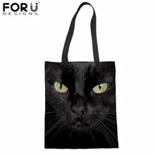 FORUDESIGNS/женская сумка с принтом черного кота, сумка для покупок, женская сумка для продуктов, сумка для девочек-подростков, Повседневная Брезентовая сумка, Модная Эко сумка, Новинка