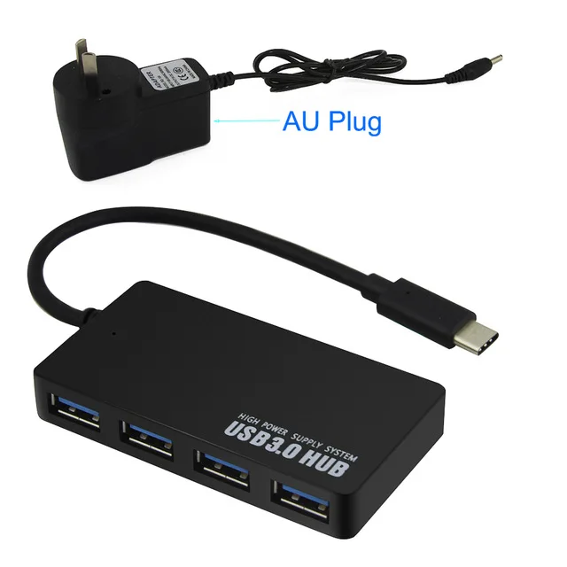 Горячая Распродажа USB-C концентратор 4 порта OTG USB 3,0 концентратор EU/AU/US/UK DC 5 в адаптер питания Тип C разветвитель для Macbook Xiaomi АКСЕССУАРЫ для ноутбуков