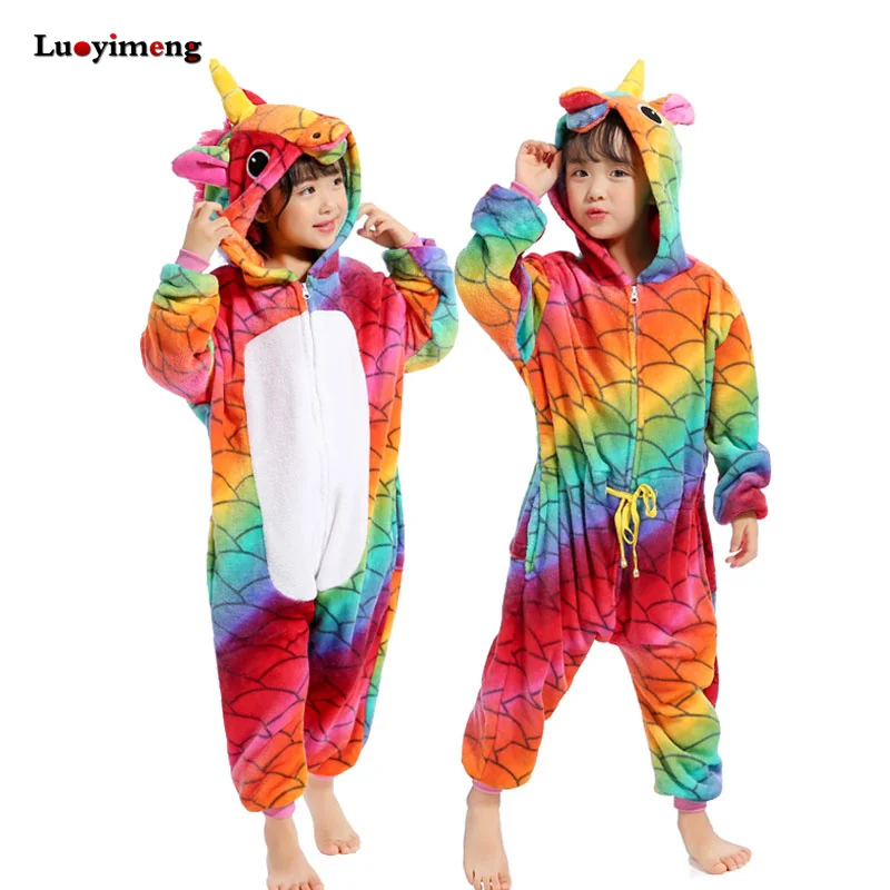 Kigurumi/Детские пижамы для мальчиков и девочек, костюм единорога, фланелевые детские пижамы с вышивкой, одежда для сна, зимние комбинезоны, домашняя одежда - Цвет: fish scale white