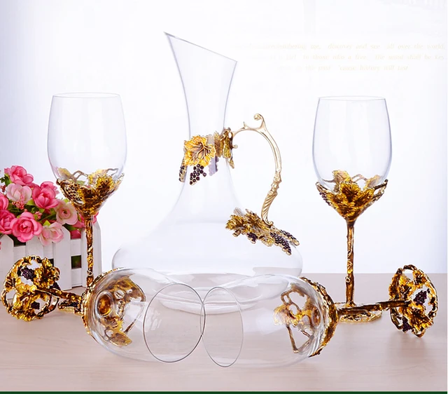 European enamel red wine glass cup Gold Retro goblet Lead-free crystal cups  champagne glasses Wedding Gift With Gift Box