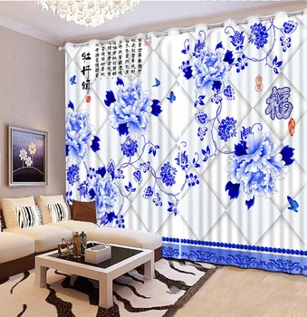 

3D Curtain Classic Home Decor Blue And White Flowers pattern Bedroom Living Room Office Hotel Cortinas Bathroom Shower Curtain