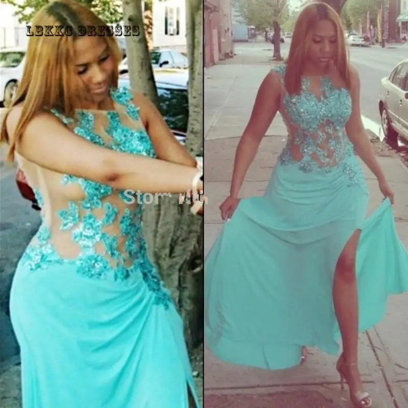 

Chiffon Prom Gown For Women Plus Size Party Appliques 2018 Sexy High Split Formal Prom Dress Long Vestido Formatura Longo